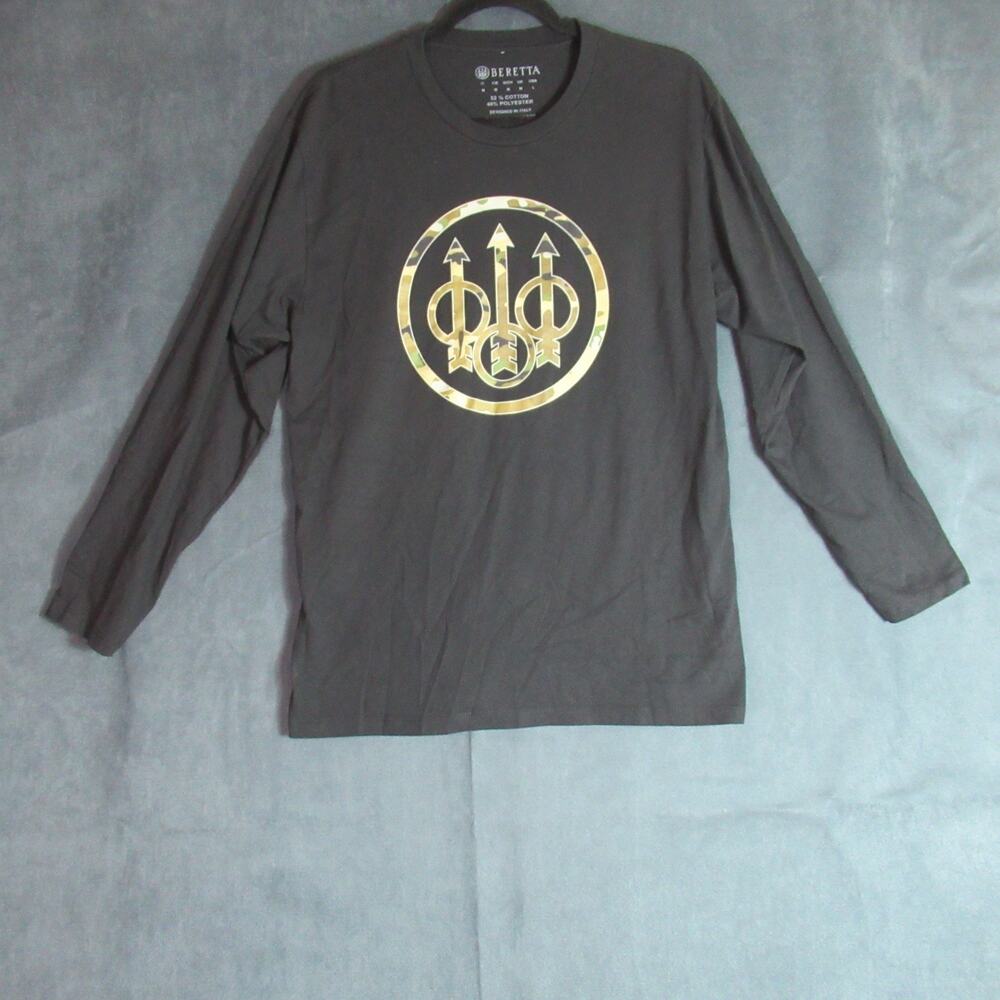 BERETTA T Shirt Mens Large Black Camo Trident Firearms Gun Tactical Long Sleeve